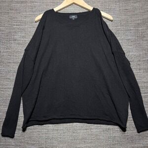LINE Sweater Womens XS Black LS Cold Shoulder 100% Cashmere Cut Out Relaxed Knit